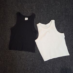 Zara Kids Bundle Monochrome Ribbed Tank Tops Black White Minimalist